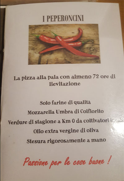 Menu Pizzeria I Peperoncini Santa Marinella